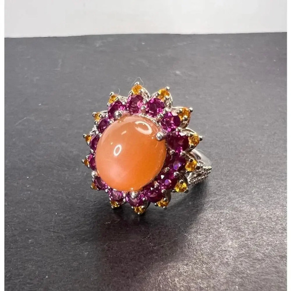 NEW Peach moonstone rhodolite garnet ring in sterling silver size 7 - Picture 12 of 16